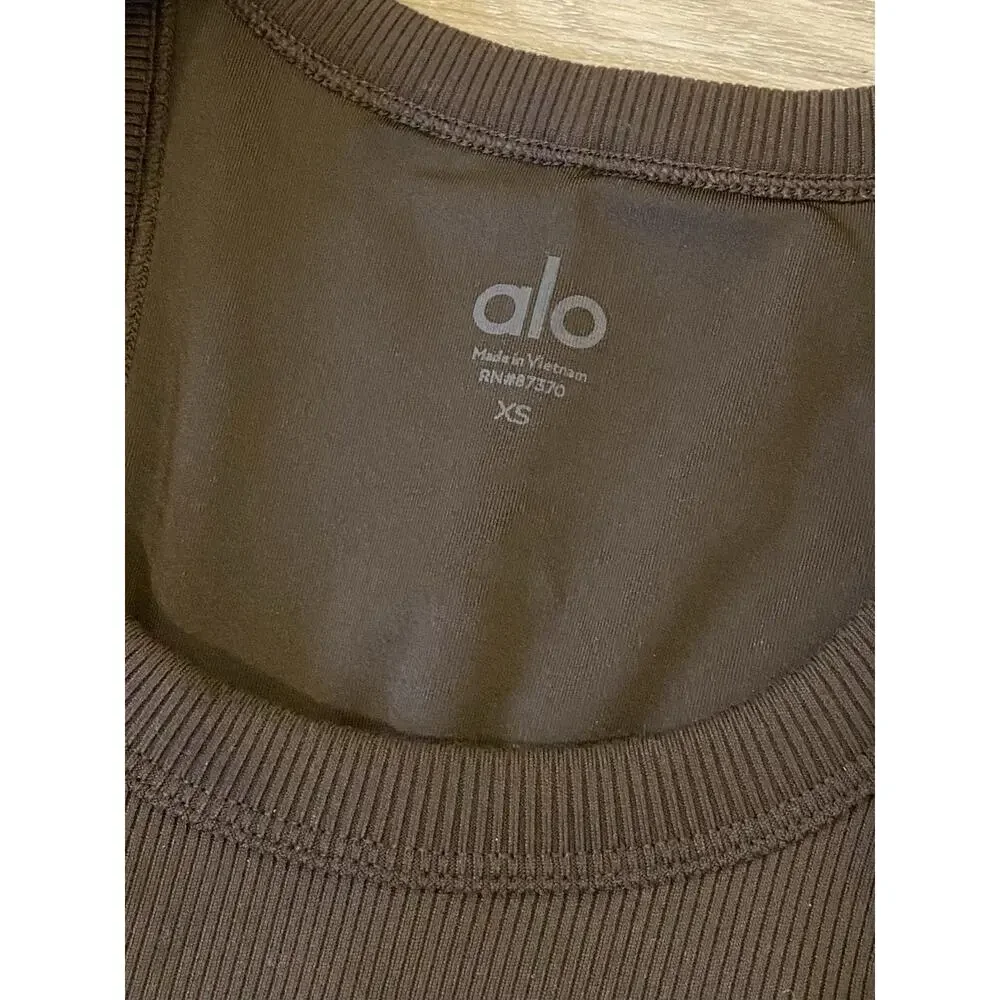 ALO‎ Yoga Seamless Goddess Ribbed Go To Dress XS Espresso Brown Athleisure